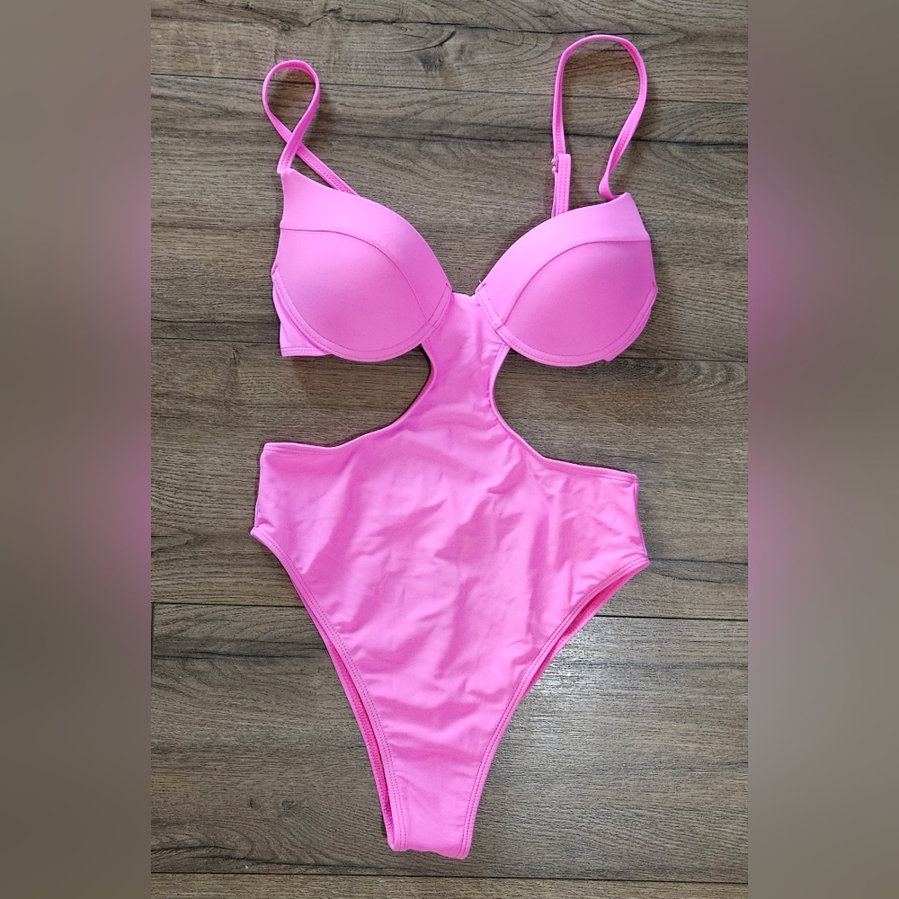 NWOT'S - MATTE COLLECTION - Bright Pink - Cut-Out One Piece - Wired Bra - Size S